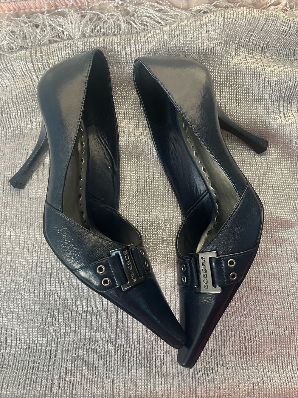 BCBG Navy Blue Pointed Toe Buckle Pumps